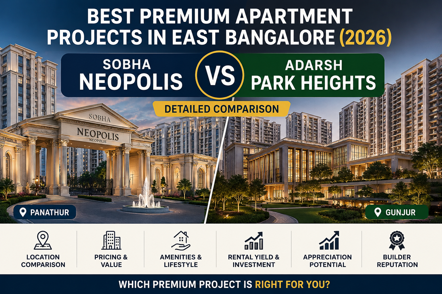 Sobha Neopolis vs Adarsh Park Heights comparison of premium apartment projects in East Bangalore