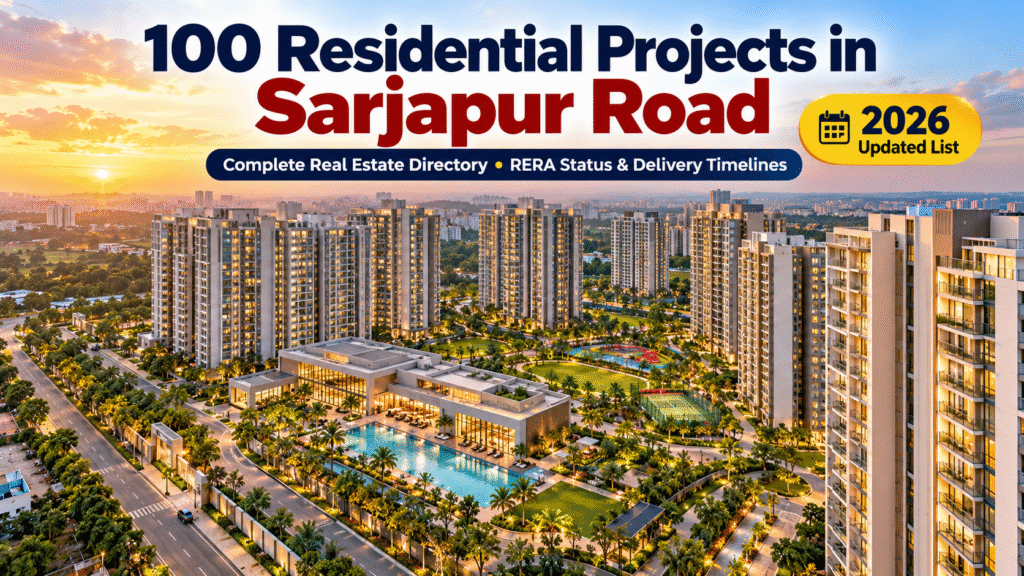Aerial view of luxury high-rise residential apartment towers along Sarjapur Road in Bangalore